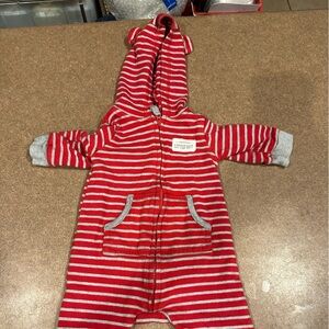 Striped Red Baby One-Piece Hoodie - 3 month